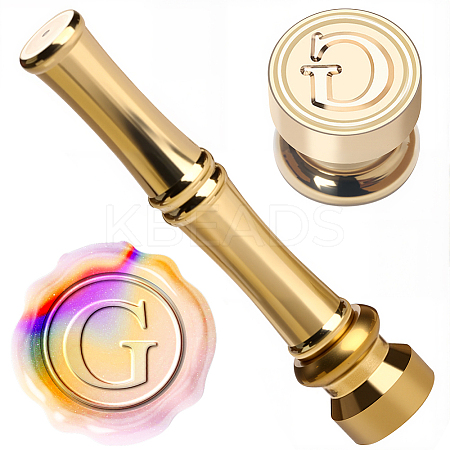 1Pc Golden Tone Brass Wax Seal Stamp Heads with Bamboo Stick Shaped Handles STAM-CP0001-05G-1