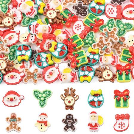 100Pcs 10 Styles Christmas Luminous Resin Cabochons RESI-FS0002-40-1
