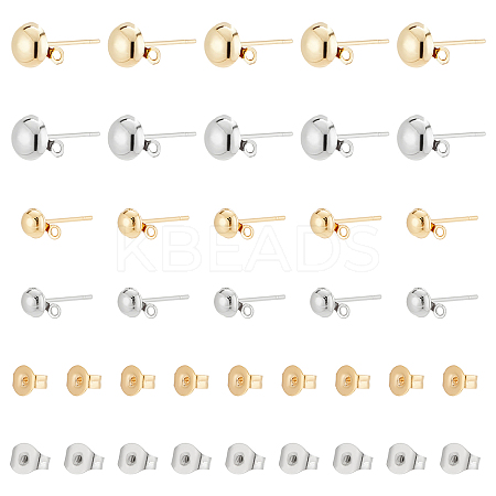 80Pcs 4 Style 304 Stainless Steel Half Round Stud Earring Findings STAS-DC0009-66-1
