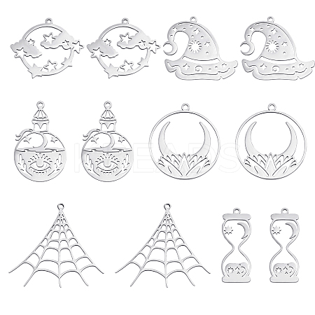 12Pcs 6 Style 201 Stainless Steel Pendants STAS-CA0001-38-1