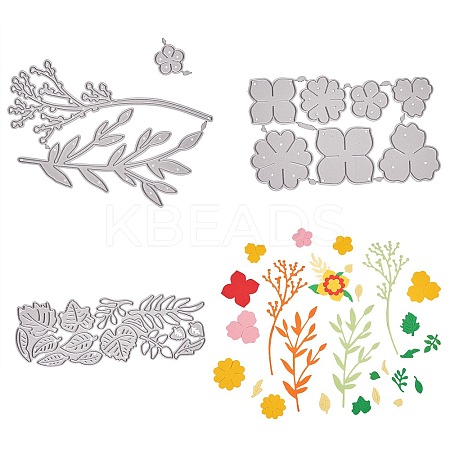 3Pcs 3 Style Leaf & Flower Frame Carbon Steel Cutting Dies Stencils DIY-SZ0004-18-1
