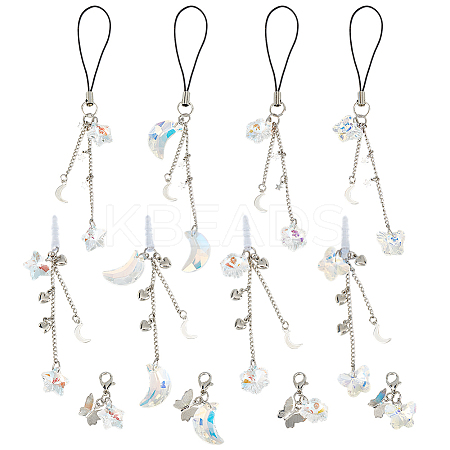 4Pcs Glass & Brass Mobile Straps and Mobile Dustproof Plug and Pendatn Decoration Kits HJEW-OC00029-1
