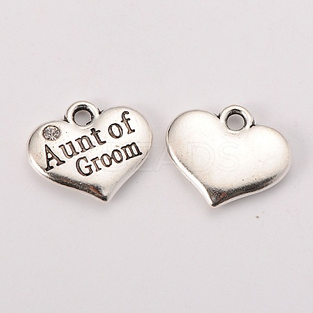 Antique Silver Tone Tibetan Style Heart with Aunt of Groom Rhinestone Charms LS-TIBEP-N005-01B-1