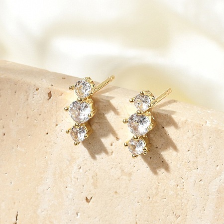 Brass Micro Pave Clear Cubic Zirconia Stud Earrings LS-EJEW-R016-26G-14-1