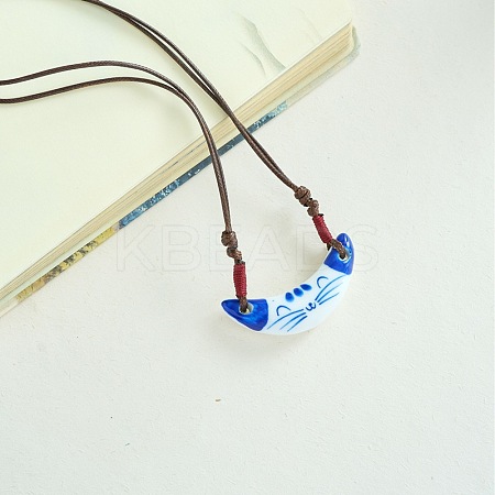 Porcelain Pendant Adjustable Imitation Leather Cord Necklaces for Women FS-WGE6687-09-1