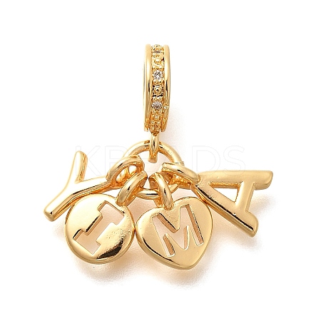 Brass Clear Cubic Zirconia Letter Y A European Dangle Charms KK-U048-23G-1