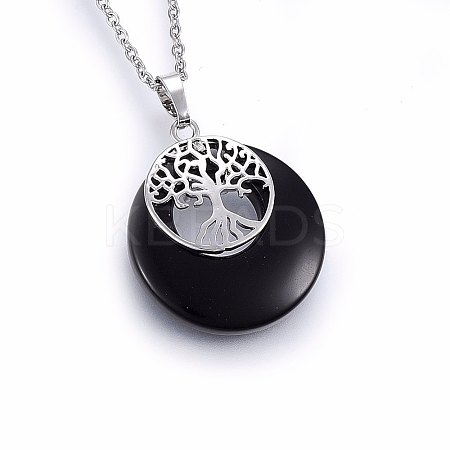 Natural Black Onyx(Dyed & Heated) Flat Round Pendants G-I357-A01-1