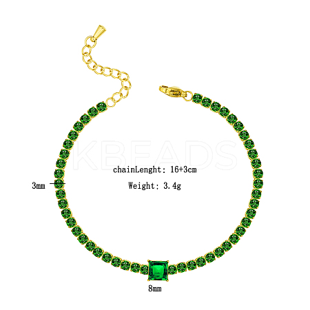 Stylish Stainless Steel Pave Green Cubic Zirconia Link Chain Bracelets for Saudi National Day UE7447-2-1