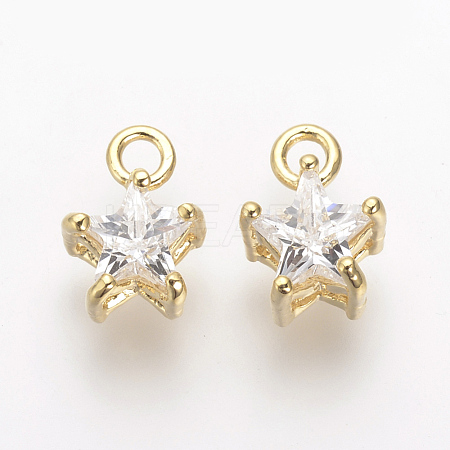 Brass Cubic Zirconia Charms KK-R015-108G-1
