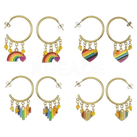 Rainbow Pride Flag Alloy Enamel Dangle Stud Earrings EJEW-JE05385-1