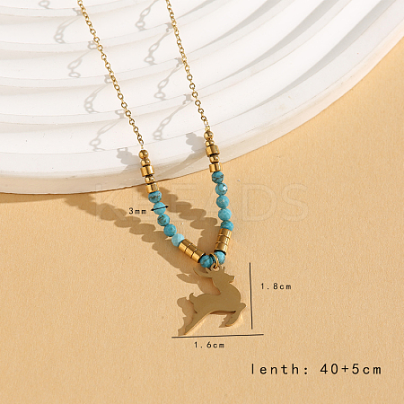 Vintage Christmas 304 Stainless Steel & Synthetic Turquoise Pendant Necklaces for Women HS2328-4-1