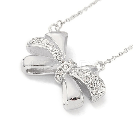 304 Stainless Steel Crystal Rhinestone Cable Chain Bowknot Pendant Necklaces for Women NJEW-C055-09P-1