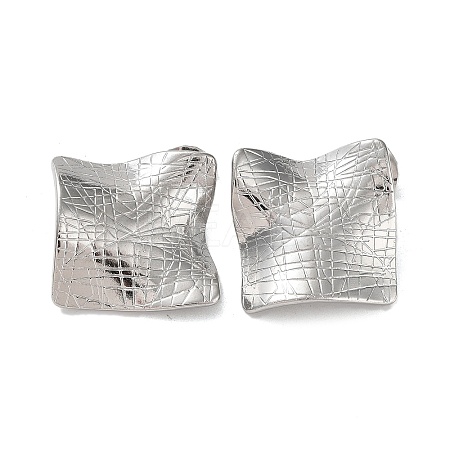 Non-Tarnish 304 Stainless Steel Textured Square Ear Studs for Women EJEW-P234-12P-1