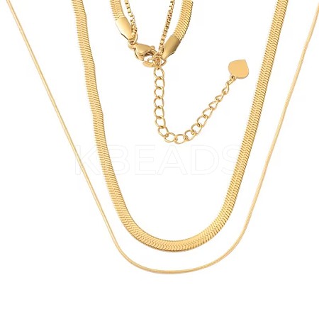 Ion Plating(IP) 304 Stainless Steel Round Snake & Herringbone Chains Double Layer Necklace for Men Women LS-NJEW-E046-03G-1