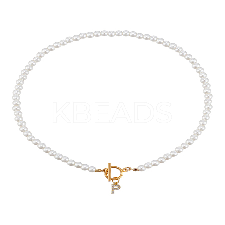 1Pc Brass Clear Cubic Zirconia Letter Pendant Necklaces NJEW-LP0001-32P-1
