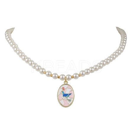 White Glass Pearl Beaded Necklaces NJEW-JN04652-05-1