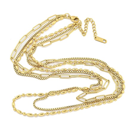 Ion Plating(IP) 304 Stainless Steel Multi Layered Necklaces LS-NJEW-S426-04G-1