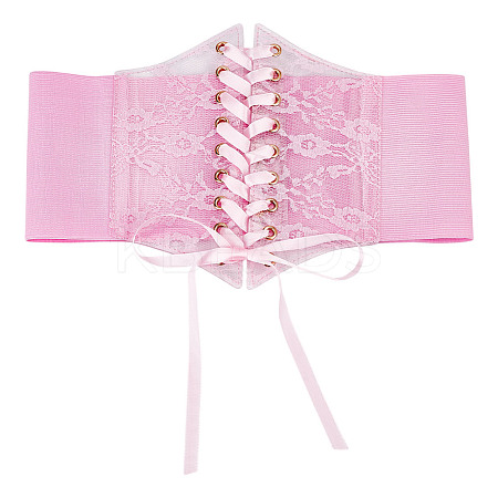 PVC Lace Up Elastic Corset Belts with Polyester Ribbon for Women AJEW-WH0678-79B-1