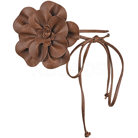 Flower PU Leather Wrap Waist Belts for Women AJEW-WH20816-058D-1
