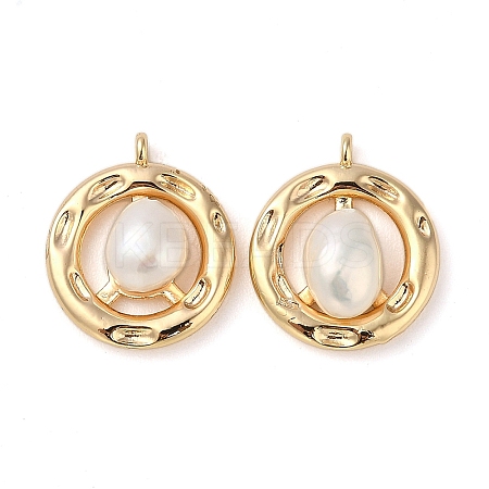 Brass Pave Natural Freshwater Pearl Pendants KK-U045-17G-1