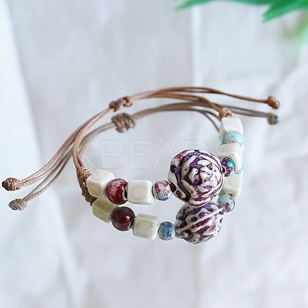 Round Ceramic Beads Braided Bead Bracelets FS-WGF5392-02-1