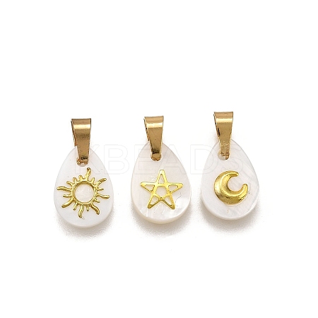 3Pcs 3 Styles Natural Freshwater Shell Geometric Charms PALLOY-JF03514-03-1