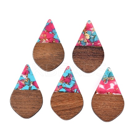 Transparent Resin and Walnut Wood Pendants RESI-T057-06K-1
