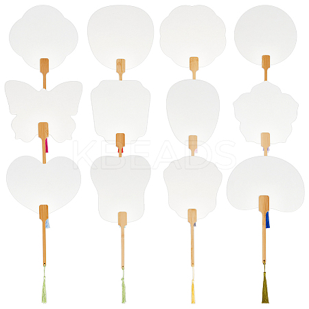 12Pcs 12 Styles Paper Hand Held Fan AJEW-BC0009-06-1