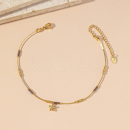 Brass Pave Clear Cubic Zirconia Flower Charm 304 Stainless Steel and Glass Chain Anklets for Women FS-WG0557A-05-1