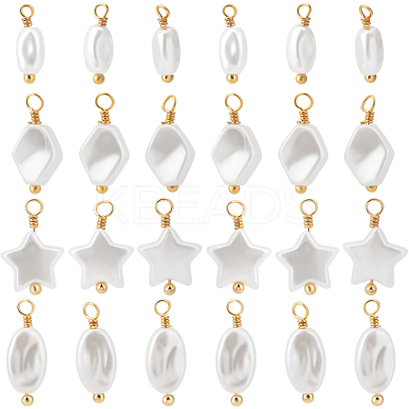48Pcs 4 Styles ABS Plastic Imitation Pearl Pendants KK-BBC0013-91-1