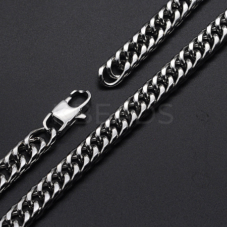 Men's 201 Stainless Steel Cuban Link Chain Necklaces NJEW-T012-01B-46-S-1
