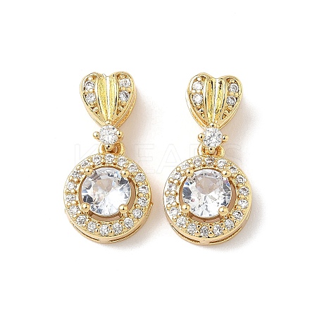 Brass Pave Clear Cubic Zirconia Flat Round with Heart Pendants KK-Q068-18G-1