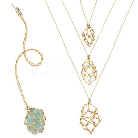 3Pcs Brass Macrame Pouch Necklaces NJEW-WR00008-1