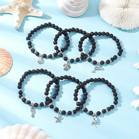 6Pcs Natural Lava Rock Beads Stretch Bracelets BJEW-JB11992-1