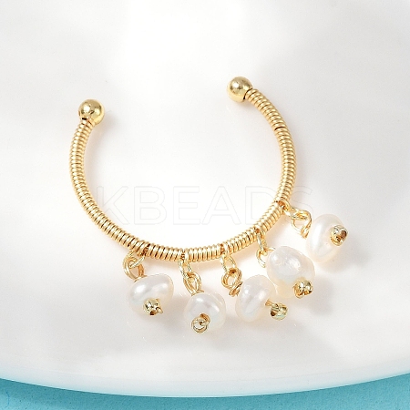 Brass Natural Freshwater Pearl Adjustable Open Cuff Rings for Women RJEW-U064-01G-1