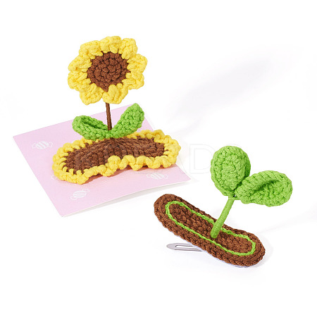 2Pcs 2 Styles Handmade Knitted Wool Snap Hair Clip AJEW-TA0001-59-1