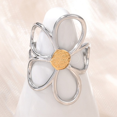 304 Stainless Steel Hollow Flower Open Cuff Rings RJEW-R018-02GP-1