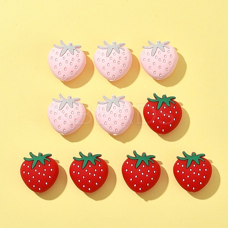 10Pcs 2 Colors Strawberry Food Grade Eco-Friendly Silicone Focal Beads SIL-FS0001-11-1