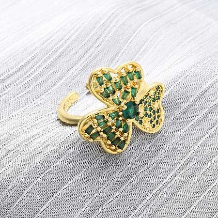 Brass Micro Pave Cubic Zirconia Adjustable Cuff Rings for Women RJEW-U053-05G-1