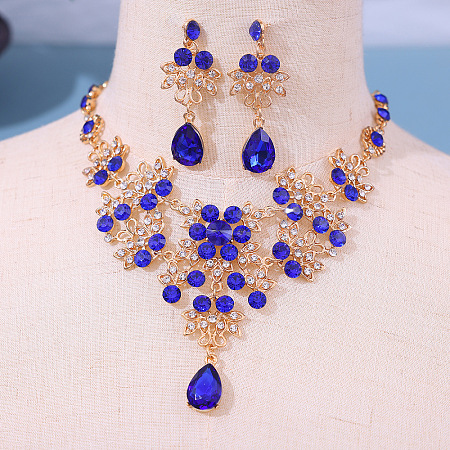 Alloy Rhinestone Pendant Necklaces & Stud Dangle Earrings Sets for Women WG381FF-03-1