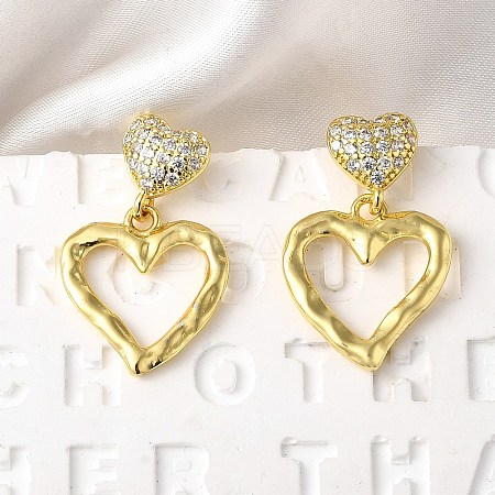 Hollow Heart Brass Micro Pave Clear Cubic Zirconia Dangle Stud Earrings EJEW-Z099-02G-02-1