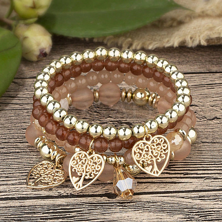 Acrylic & Glass Beaded Stretch Bracelet Sets WG37C2F-01-1