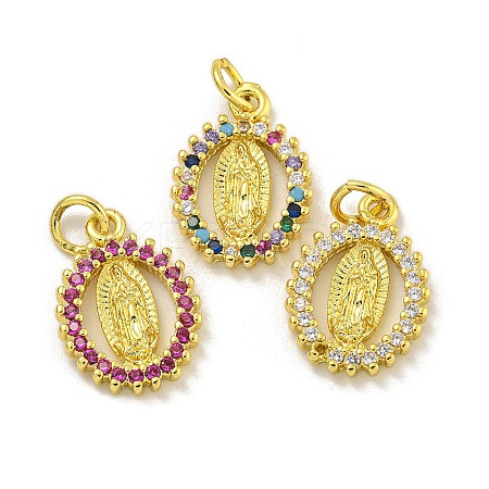 Virgin Mary Theme Rack Plating Brass Micro Pave Cubic Zirconia Pendants KK-C074-28M-1
