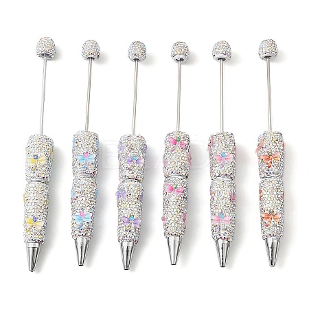 Polymer Clay Rhinestone and Dragonfly Resin Beadable Pen AJEW-B108-02A-1