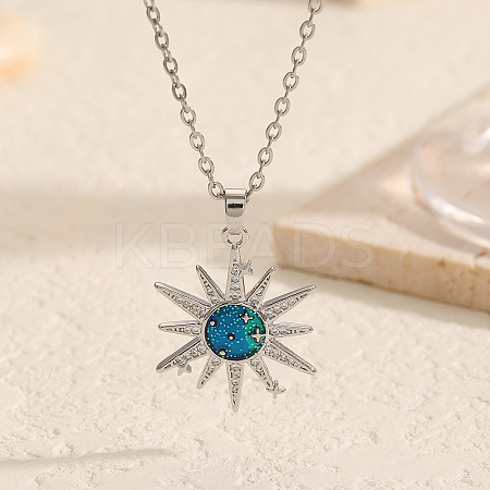 Brass Clear Zircon Droplet Star Pendant Necklaces KJ6814-1
