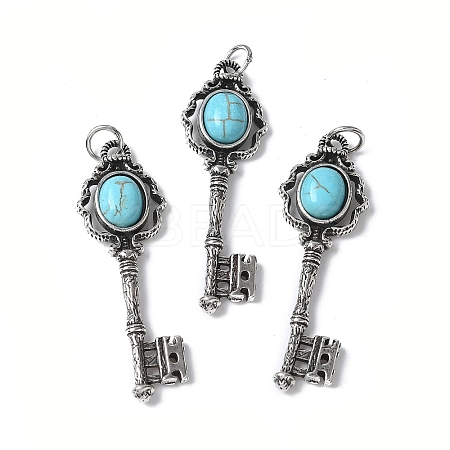 Key Brass Synthetic Turquoise Big Pendants KK-D361-01AS-31-1