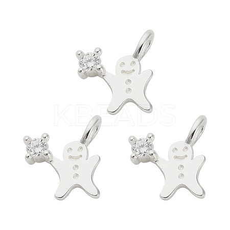 925 Sterling Silver Pave Clear Cubic Zirconia Christmas Gingerbread Man Charms STER-Z104-01S-1