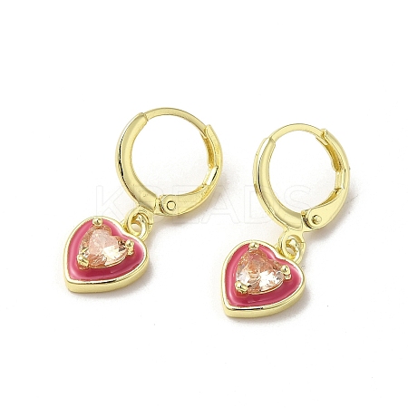 Heart Real 18K Gold Plated Brass Dangle Leverback Earrings EJEW-L268-025G-01-1