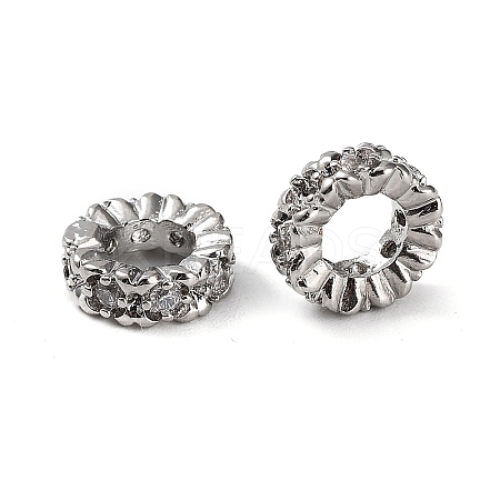 Brass Micro Pave Cubic Zirconia Rondelle European Beads KK-H451-05P-1