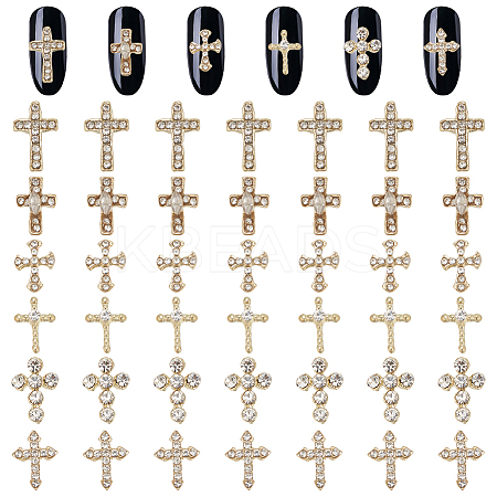 48Pcs 6 Styles Alloy Rhinestone Cross Cabochons DIY-GO0002-01-1